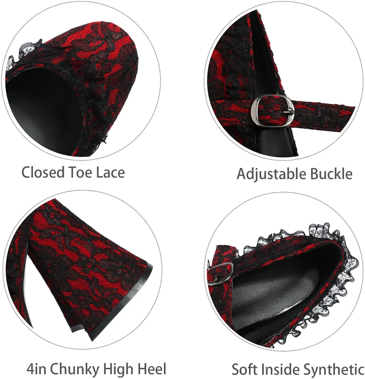 LUXMAX Women's Goth Lolita Shoes Platform Mary Janes Chunky Heel Pumps Lace Flower Gothic Heels Cosplay Shoes
