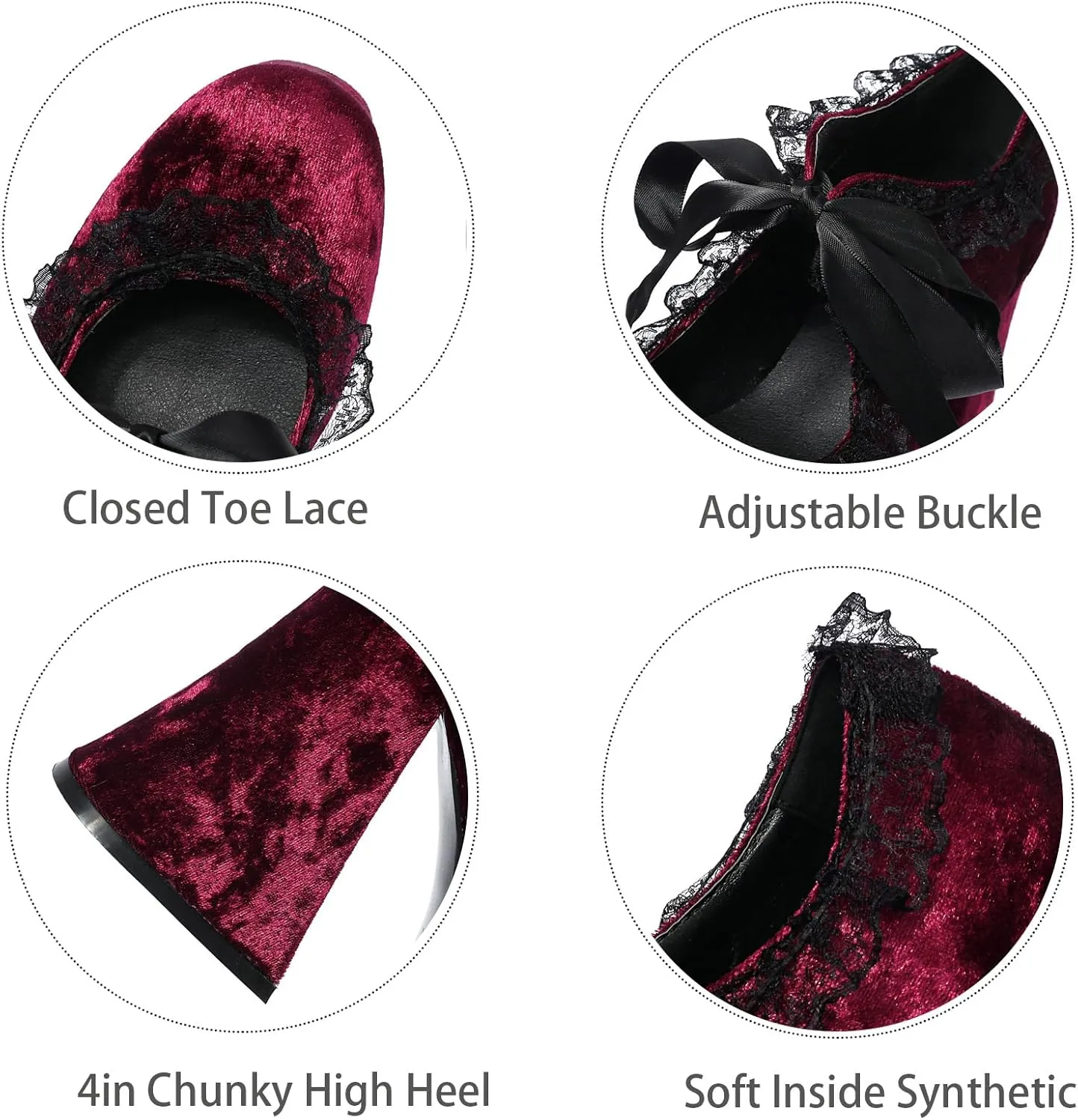 LUXMAX Women's Goth Lolita Shoes Platform Mary Janes Chunky Heel Pumps Lace Flower Gothic Heels Cosplay Shoes