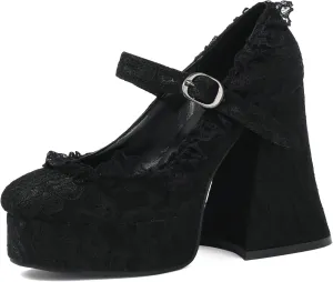 LUXMAX Women's Goth Lolita Shoes Platform Mary Janes Chunky Heel Pumps Lace Flower Gothic Heels Cosplay Shoes