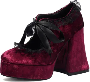 LUXMAX Women's Goth Lolita Shoes Platform Mary Janes Chunky Heel Pumps Lace Flower Gothic Heels Cosplay Shoes