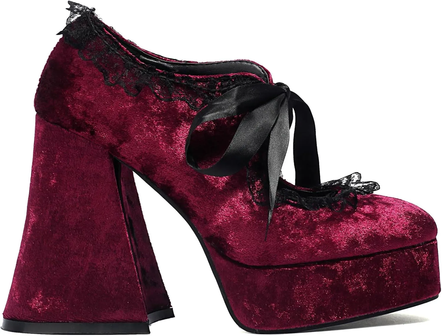LUXMAX Women's Goth Lolita Shoes Platform Mary Janes Chunky Heel Pumps Lace Flower Gothic Heels Cosplay Shoes