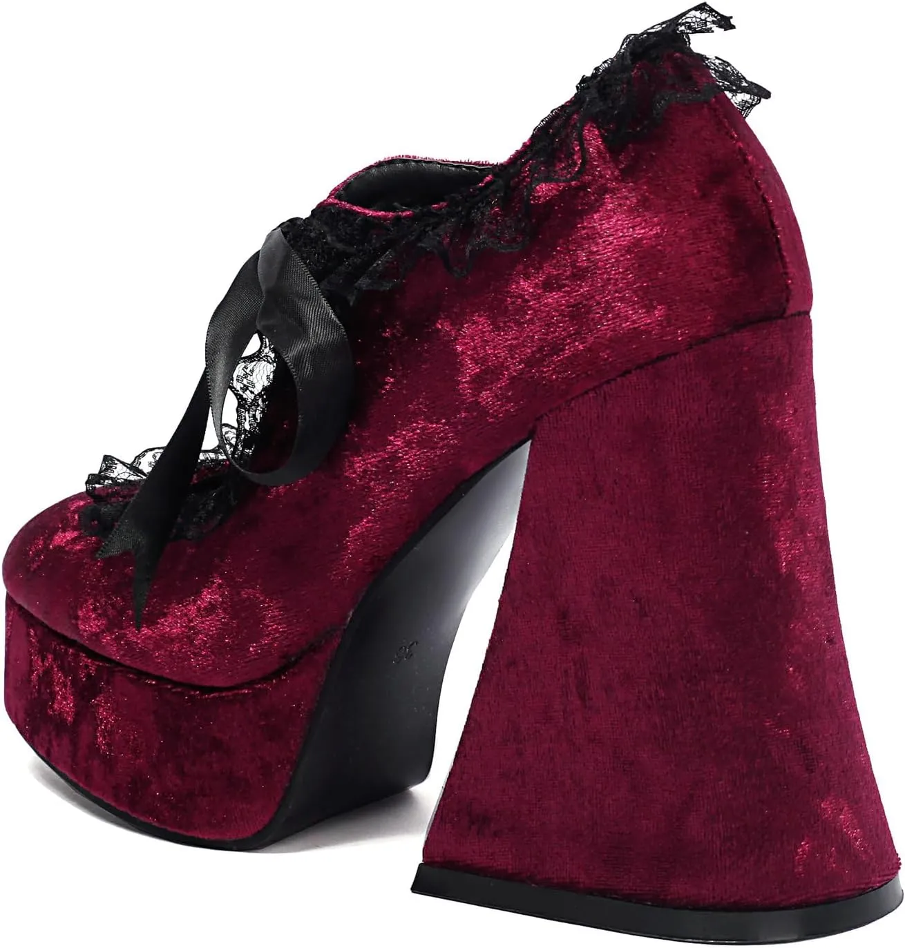 LUXMAX Women's Goth Lolita Shoes Platform Mary Janes Chunky Heel Pumps Lace Flower Gothic Heels Cosplay Shoes