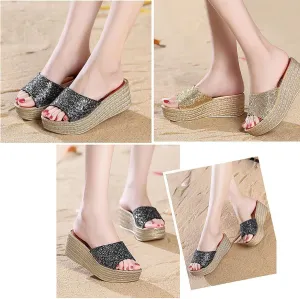 Lymphvity Women's Crystal Open Toe Wedge Sandals Slides,Summer Fashion Outdoor Platform High Heeled Casual Dress Rhinestones Wedge Sandals