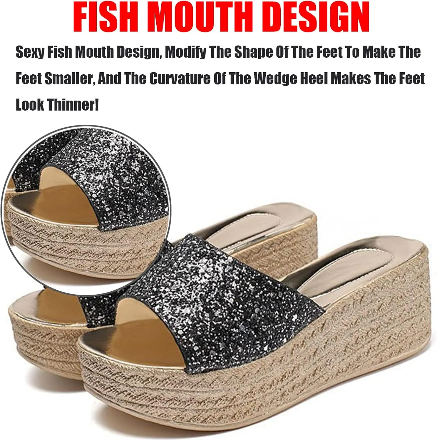 Lymphvity Women's Crystal Open Toe Wedge Sandals Slides,Summer Fashion Outdoor Platform High Heeled Casual Dress Rhinestones Wedge Sandals