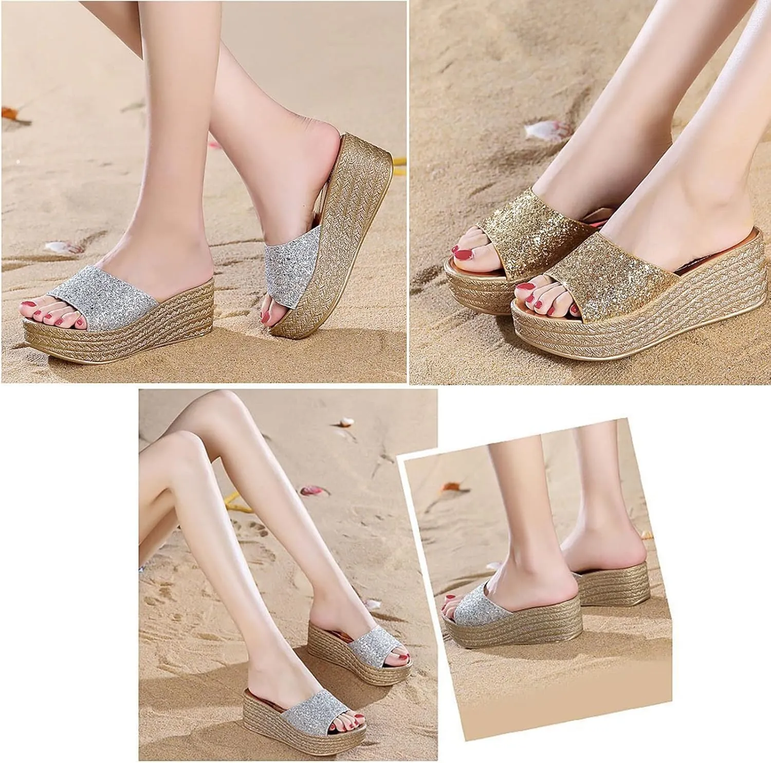 Lymphvity Women's Crystal Open Toe Wedge Sandals Slides,Summer Fashion Outdoor Platform High Heeled Casual Dress Rhinestones Wedge Sandals
