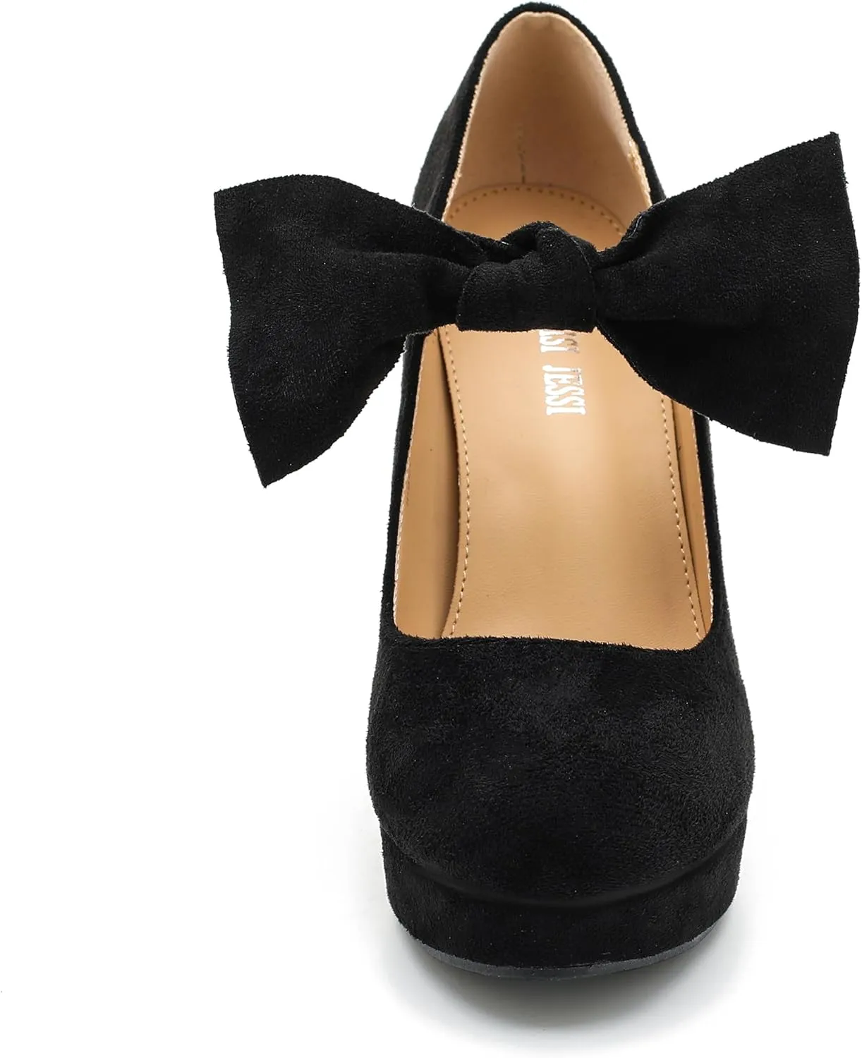 MAIERNISI JESSI Women's Bow Heel Pumps Platform Chunky High Heeled Wedding Dress Shoes