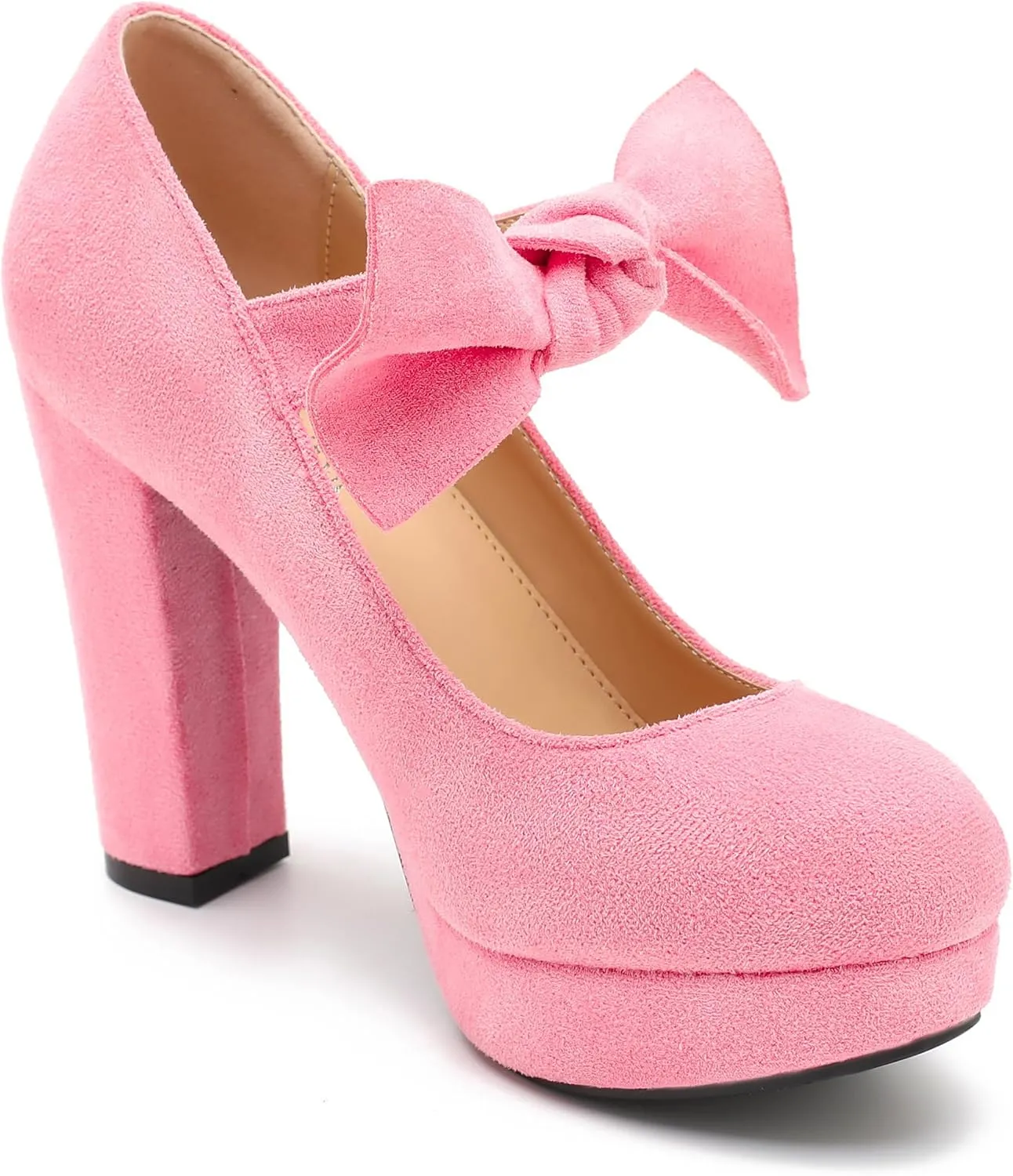 MAIERNISI JESSI Women's Bow Heel Pumps Platform Chunky High Heeled Wedding Dress Shoes