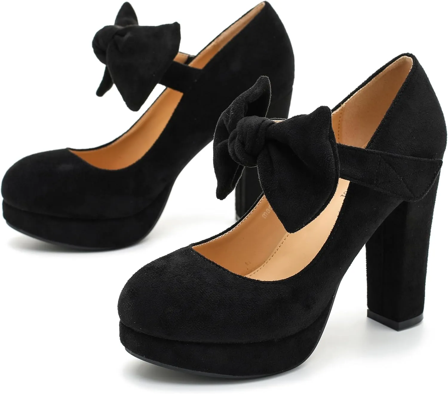 MAIERNISI JESSI Women's Bow Heel Pumps Platform Chunky High Heeled Wedding Dress Shoes