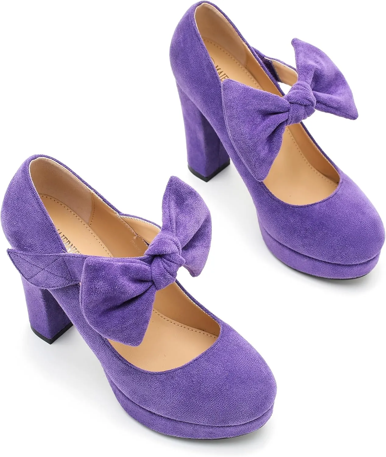 MAIERNISI JESSI Women's Bow Heel Pumps Platform Chunky High Heeled Wedding Dress Shoes
