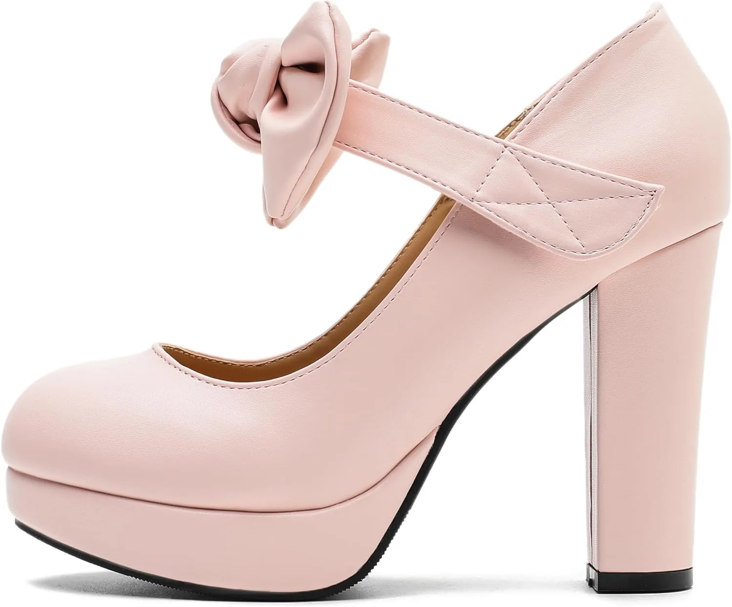 MAIERNISI JESSI Women's Bow Heel Pumps Platform Chunky High Heeled Wedding Dress Shoes