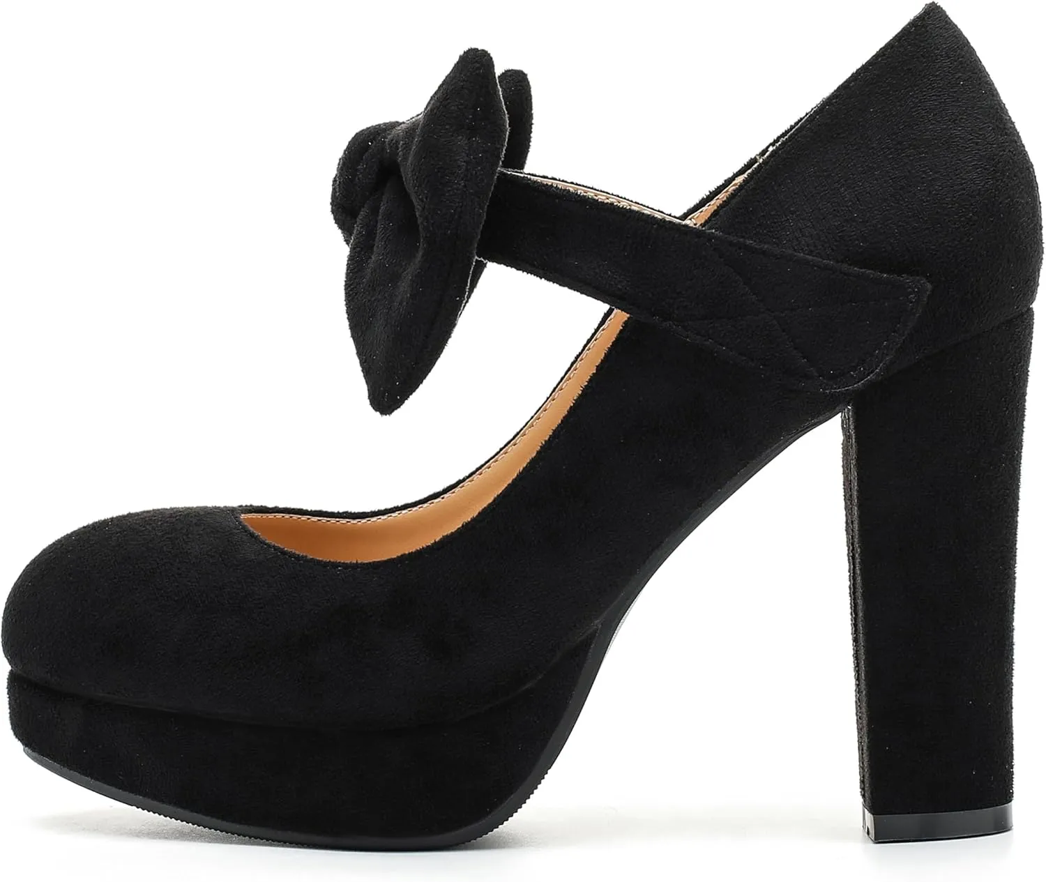 MAIERNISI JESSI Women's Bow Heel Pumps Platform Chunky High Heeled Wedding Dress Shoes