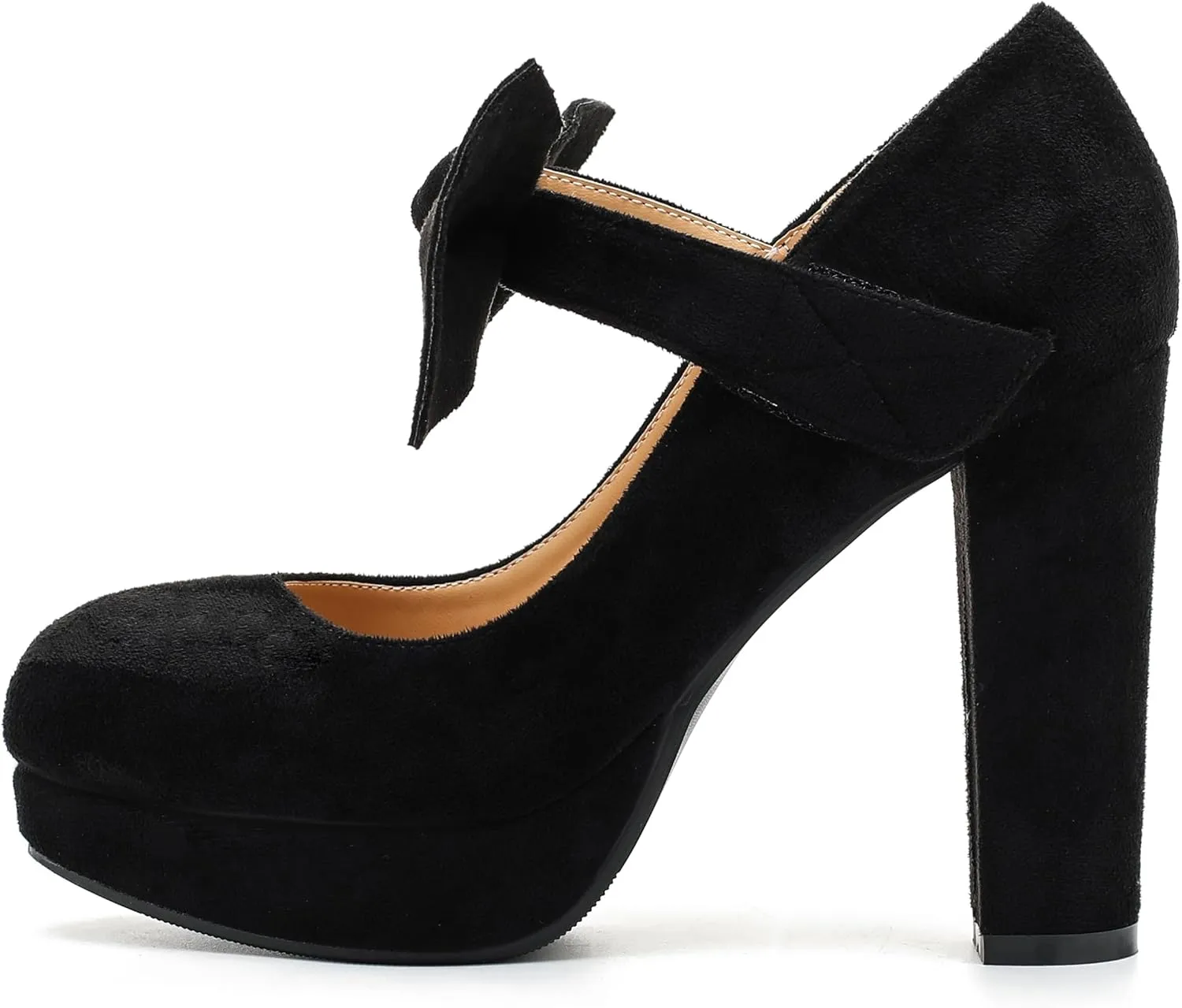 MAIERNISI JESSI Women's Bow Heel Pumps Platform Chunky High Heeled Wedding Dress Shoes