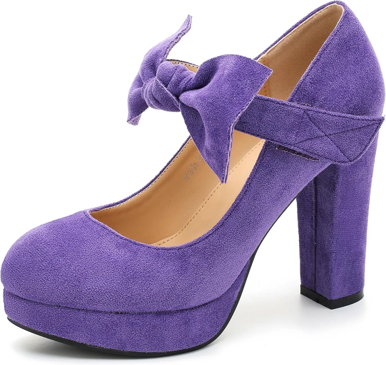 MAIERNISI JESSI Women's Bow Heel Pumps Platform Chunky High Heeled Wedding Dress Shoes