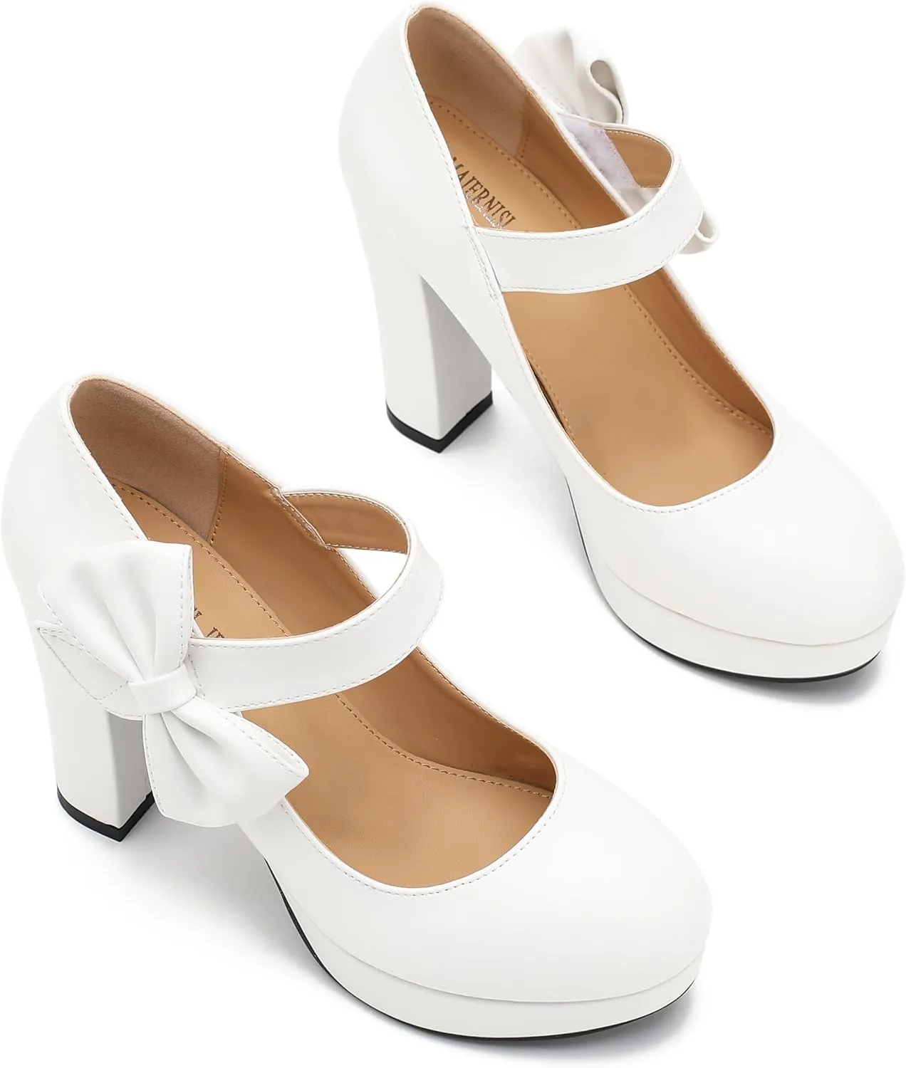 MAIERNISI JESSI Women's Bow Heel Pumps Platform High Heeled Wedding Dress Shoes