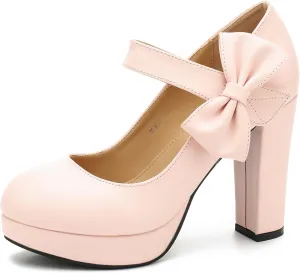 MAIERNISI JESSI Women's Bow Heel Pumps Platform High Heeled Wedding Dress Shoes