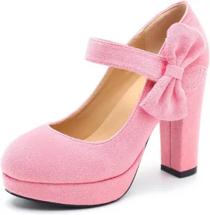 MAIERNISI JESSI Women's Bow Heel Pumps Platform High Heeled Wedding Dress Shoes
