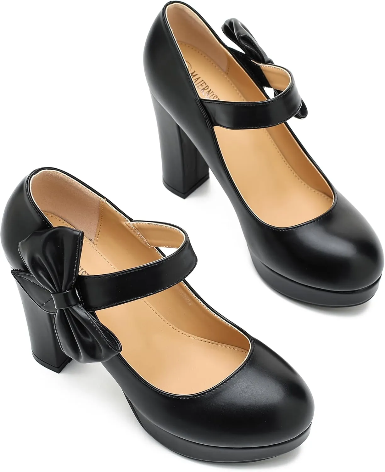 MAIERNISI JESSI Women's Bow Heel Pumps Platform High Heeled Wedding Dress Shoes