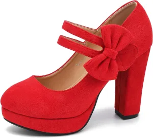 MAIERNISI JESSI Women's Bow Heel Pumps Platform High Heeled Wedding Dress Shoes