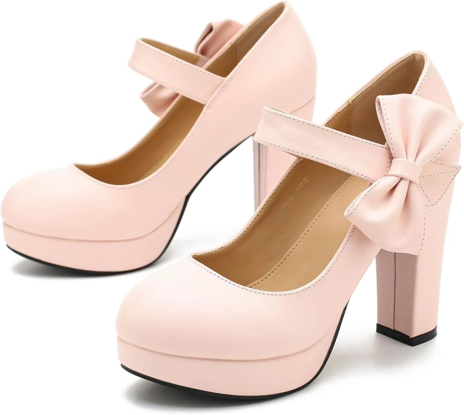 MAIERNISI JESSI Women's Bow Heel Pumps Platform High Heeled Wedding Dress Shoes