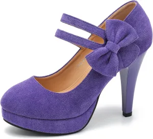 MAIERNISI JESSI Women's Bow Heel Pumps Platform High Heeled Wedding Dress Shoes