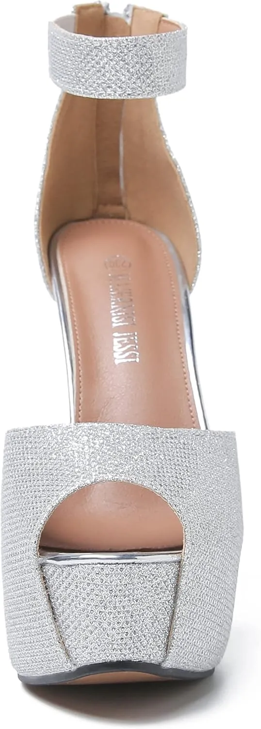 MAIERNISI JESSI Womens Sandals Platform Peep Toe Ankle Strap Stiletto High Heel Dress Zip