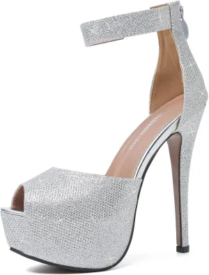 MAIERNISI JESSI Womens Sandals Platform Peep Toe Ankle Strap Stiletto High Heel Dress Zip