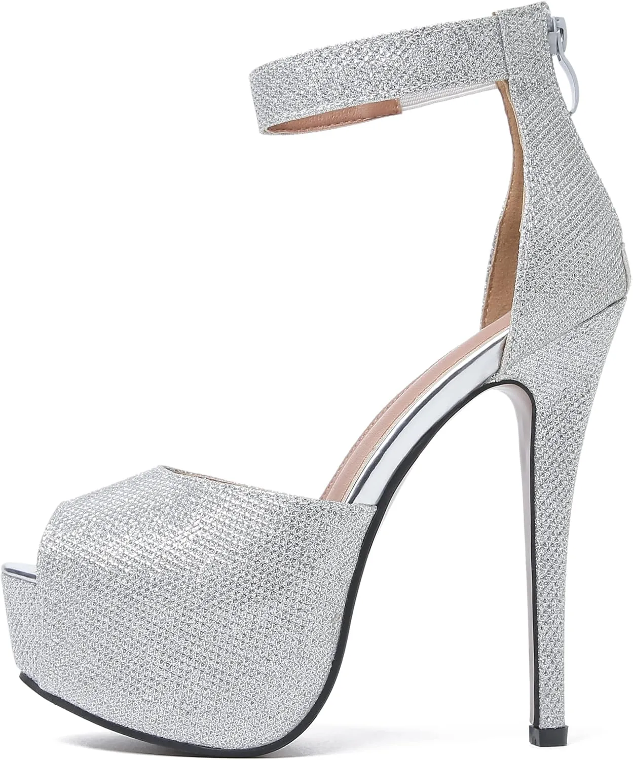 MAIERNISI JESSI Womens Sandals Platform Peep Toe Ankle Strap Stiletto High Heel Dress Zip