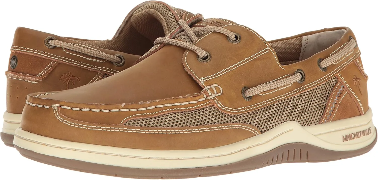 Margaritaville Mens Anchor Lace Boat Shoe, Light Tan, 9.5 US