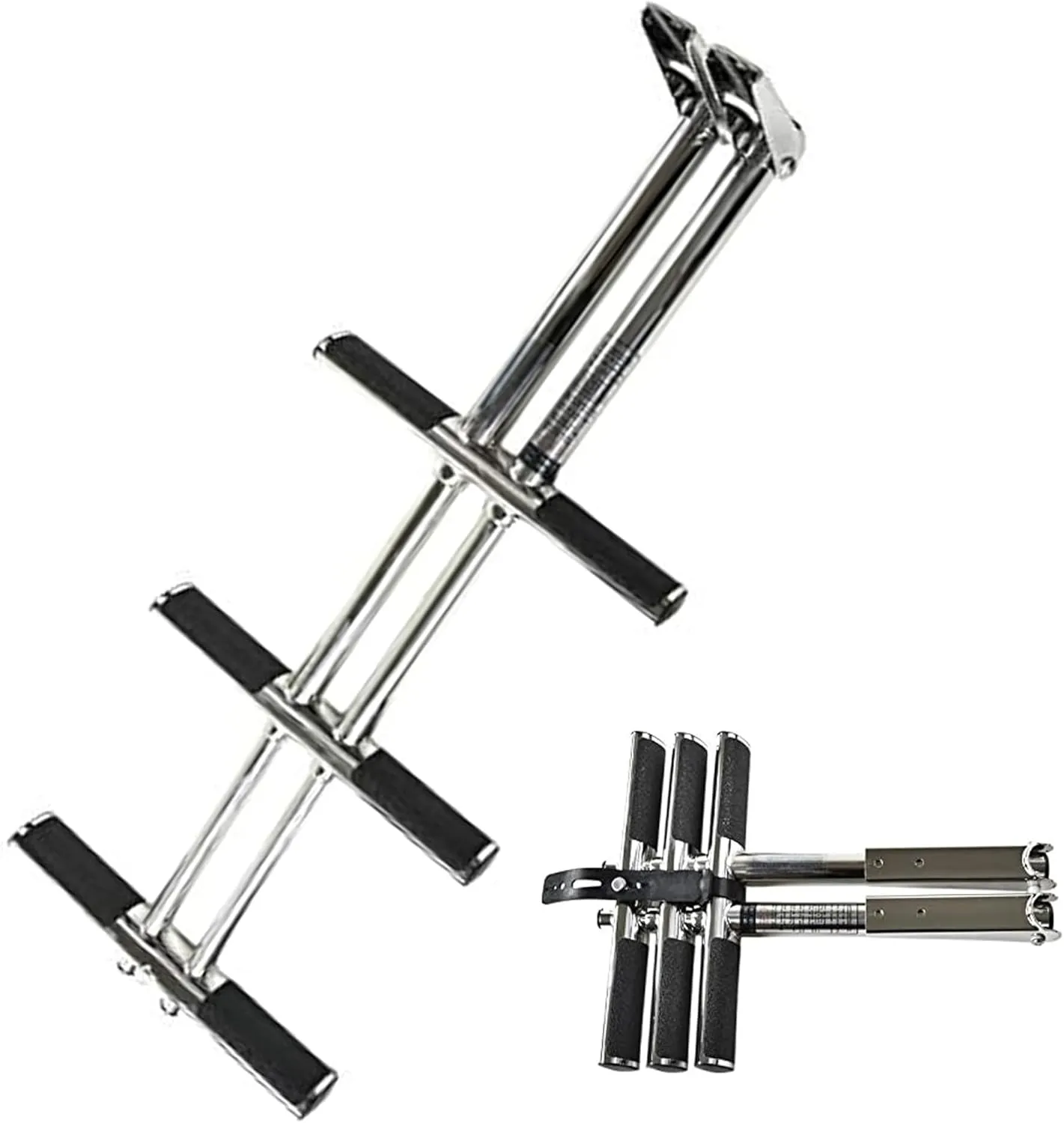 MARINE CITY 3-Step Telescoping Swim Platform Ladder – 304 Stainless Steel, Flip-Up Design, Anti-Slip Steps, 33" Pull-Out Length for Boats & Marine Use (Pack of 1)