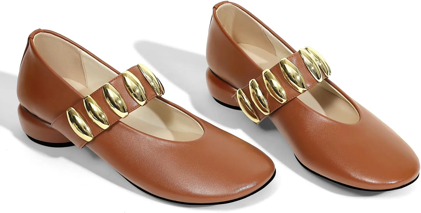 Mary Janes Dress Shoes for Women Heels Pumps Comfortable Closed Round Toe Chunky Low Heels Work Business Shoes