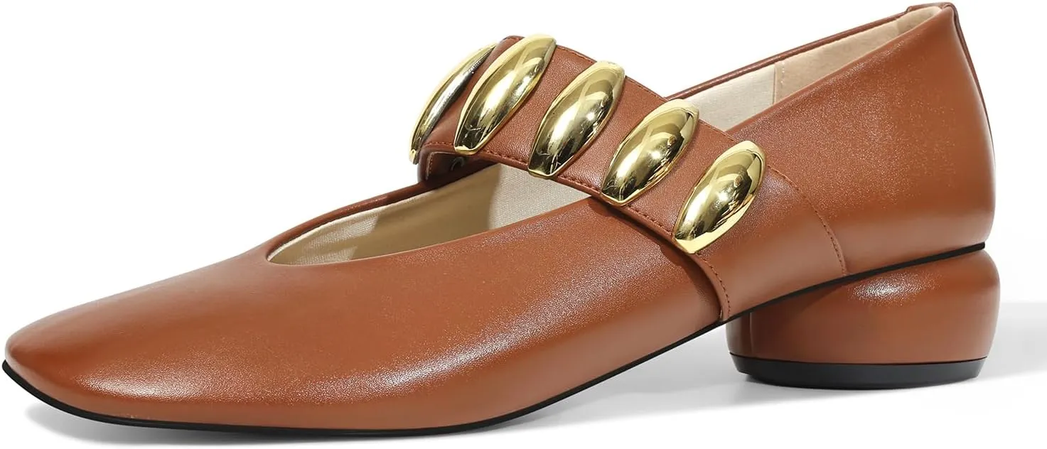 Mary Janes Dress Shoes for Women Heels Pumps Comfortable Closed Round Toe Chunky Low Heels Work Business Shoes