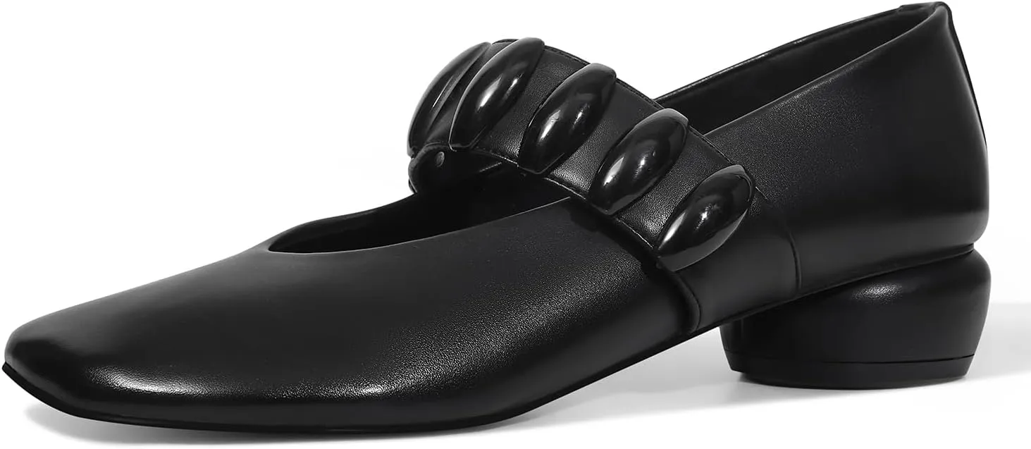 Mary Janes Dress Shoes for Women Heels Pumps Comfortable Closed Round Toe Chunky Low Heels Work Business Shoes