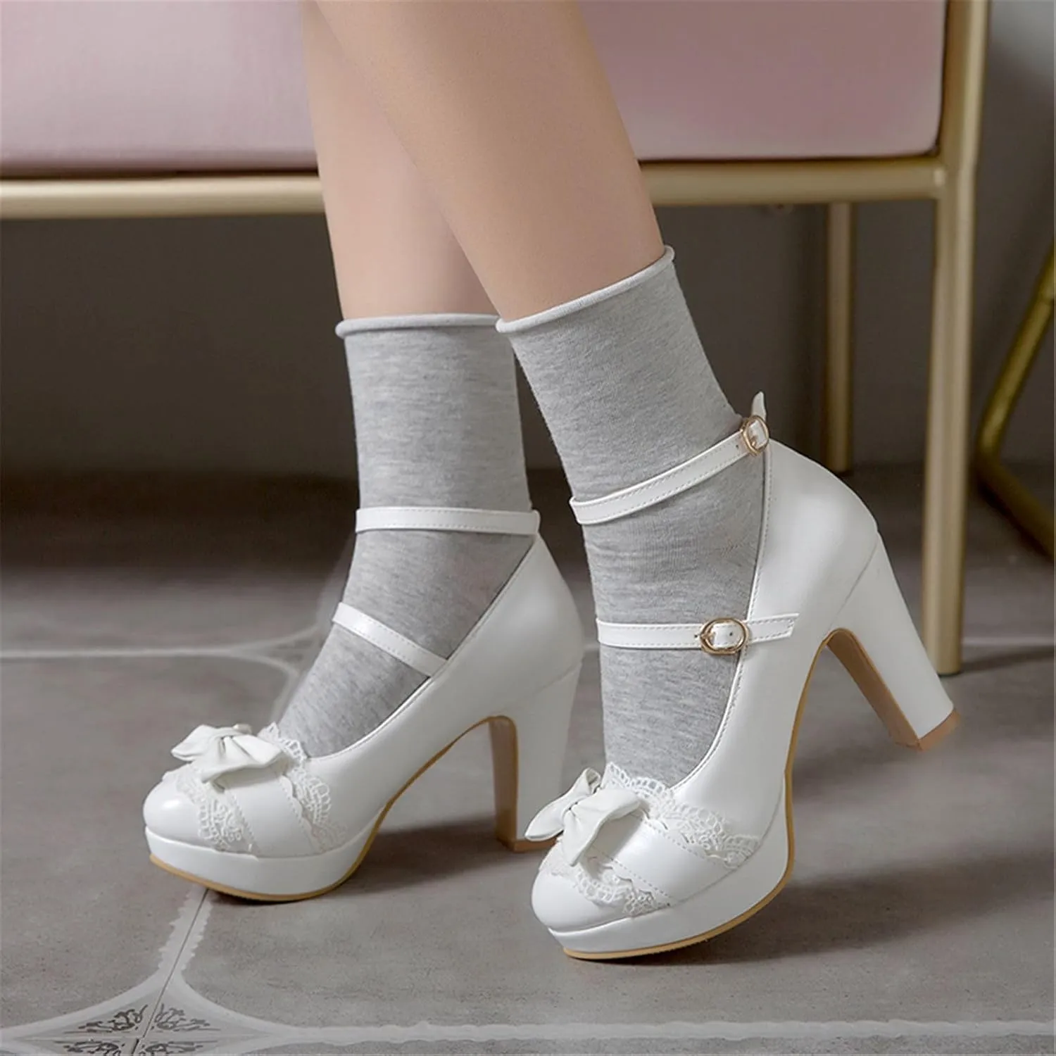 Mary Janes for Women Platform Heels Bow Kawaii Shoes Vintage Dress Pumps