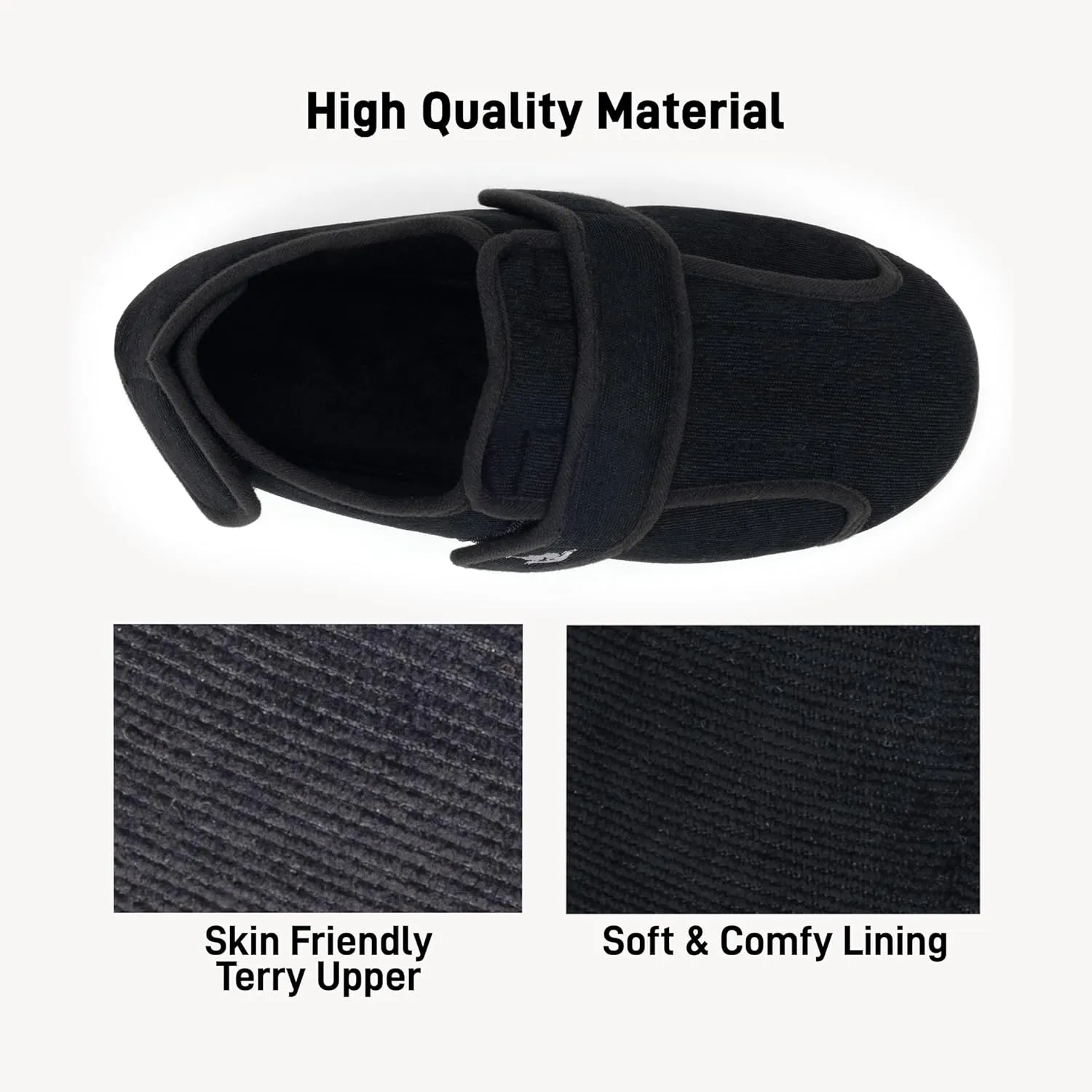 Men's 80-D Memory Foam Adjustable Wide Diabetic Slippers for Swollen Feet, Edema, Arthritis, Elderly Indoor/Outdoor