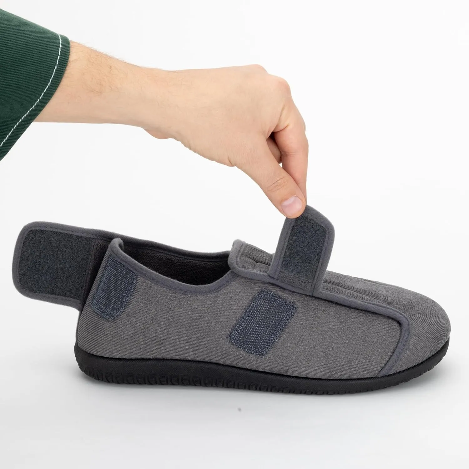 Men's 80-D Memory Foam Adjustable Wide Diabetic Slippers for Swollen Feet, Edema, Arthritis, Elderly Indoor/Outdoor