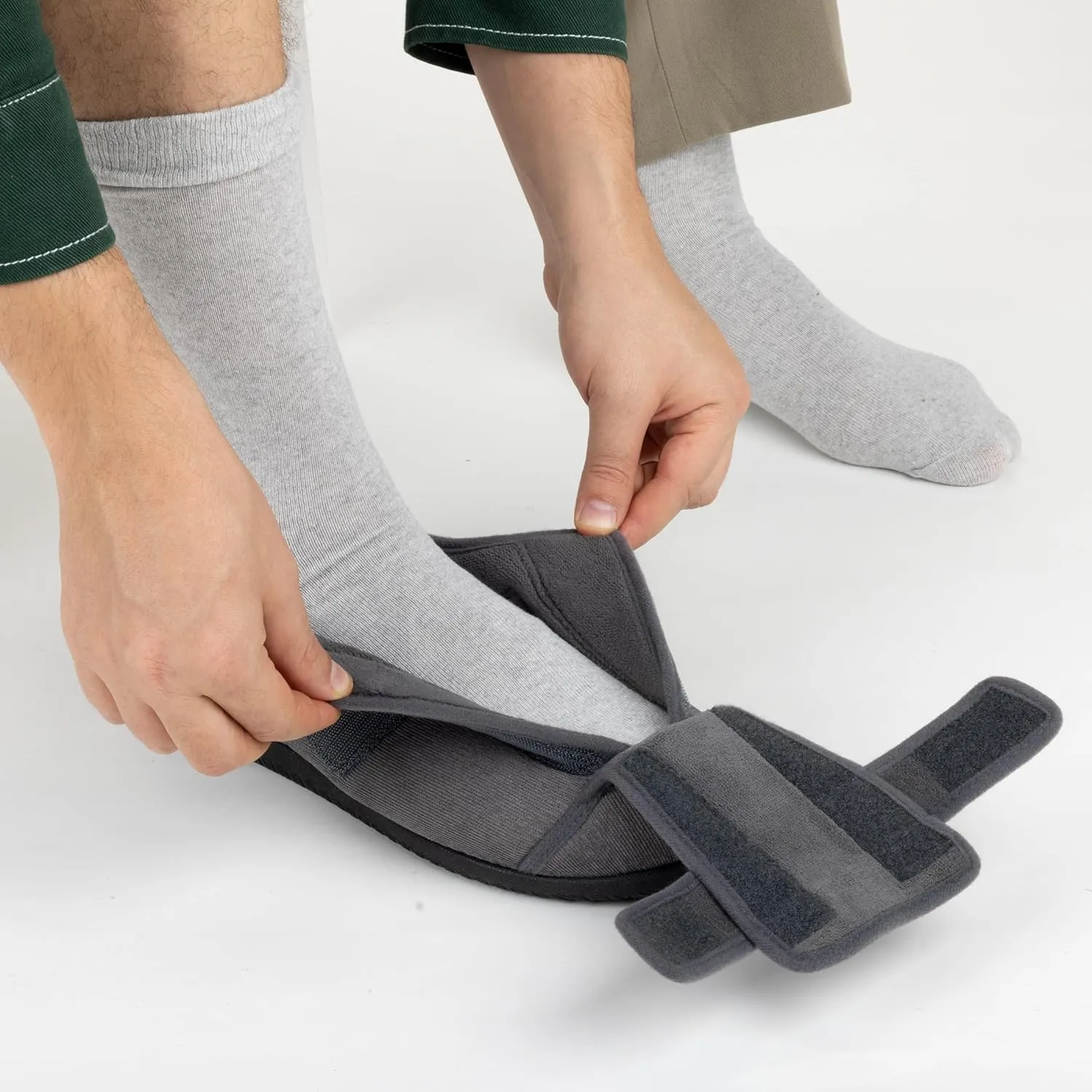 Men's 80-D Memory Foam Adjustable Wide Diabetic Slippers for Swollen Feet, Edema, Arthritis, Elderly Indoor/Outdoor