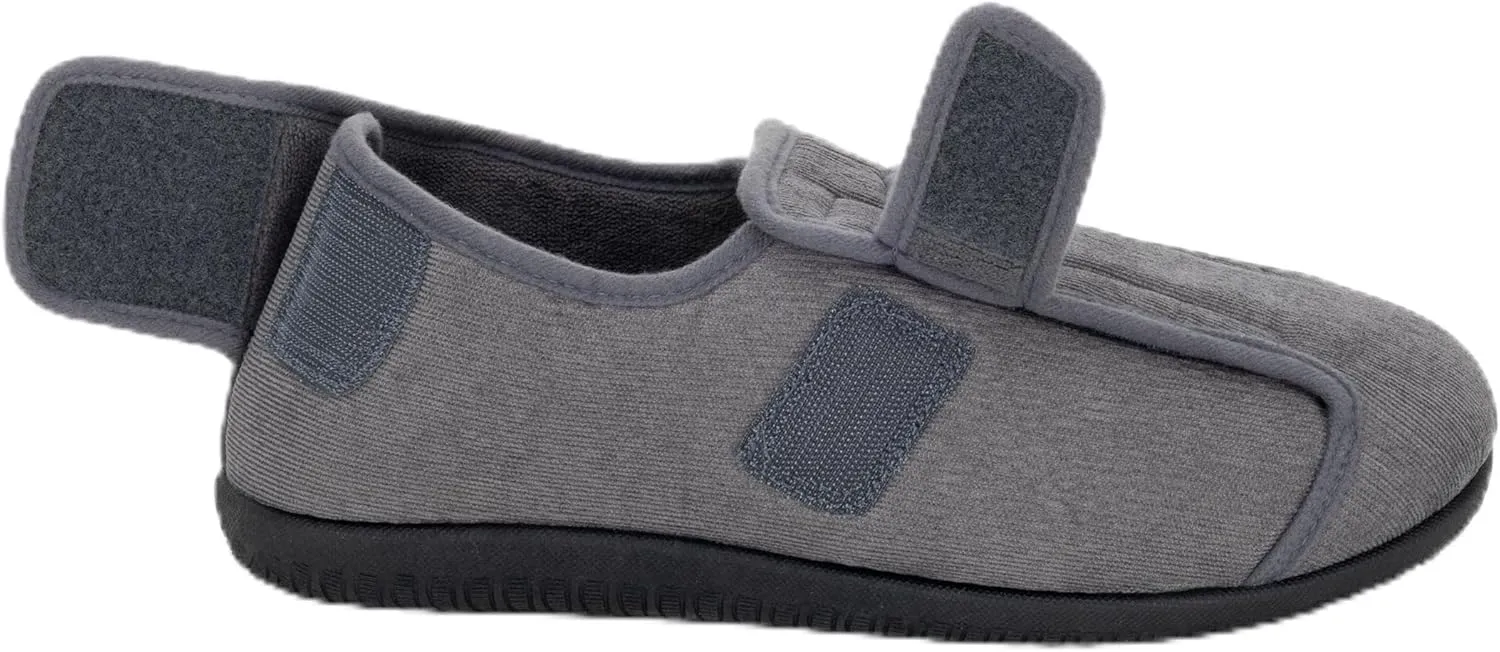 Men's 80-D Memory Foam Adjustable Wide Diabetic Slippers for Swollen Feet, Edema, Arthritis, Elderly Indoor/Outdoor
