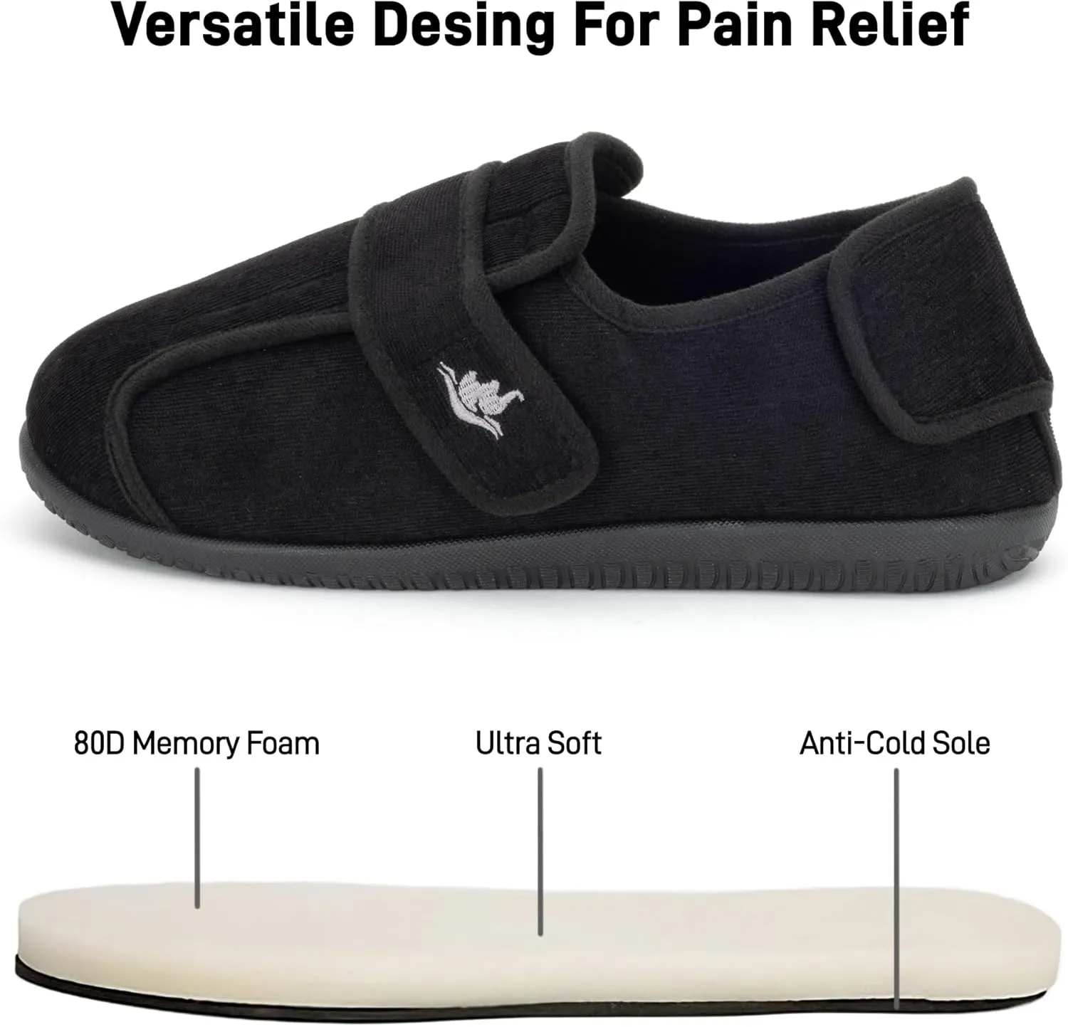 Men's 80-D Memory Foam Adjustable Wide Diabetic Slippers for Swollen Feet, Edema, Arthritis, Elderly Indoor/Outdoor