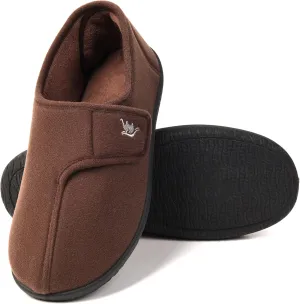 Men's Adjustable Wrap 80-D Memory Foam Comfy Diabetic Slippers for Swollen Feet, Edema, Arthritis, Elderly Indoor/Outdoor w/Anti Slip Sole