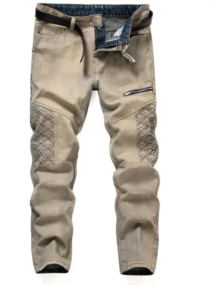 Men's Biker Straight Jeans Designer Comfort Denim Pants Slim-Fit Soft Casual
