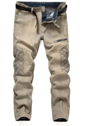 Men's Biker Straight Jeans Designer Comfort Denim Pants Slim-Fit Soft Casual