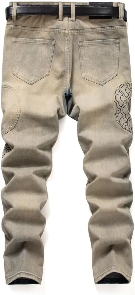 Men's Biker Straight Jeans Designer Comfort Denim Pants Slim-Fit Soft Casual