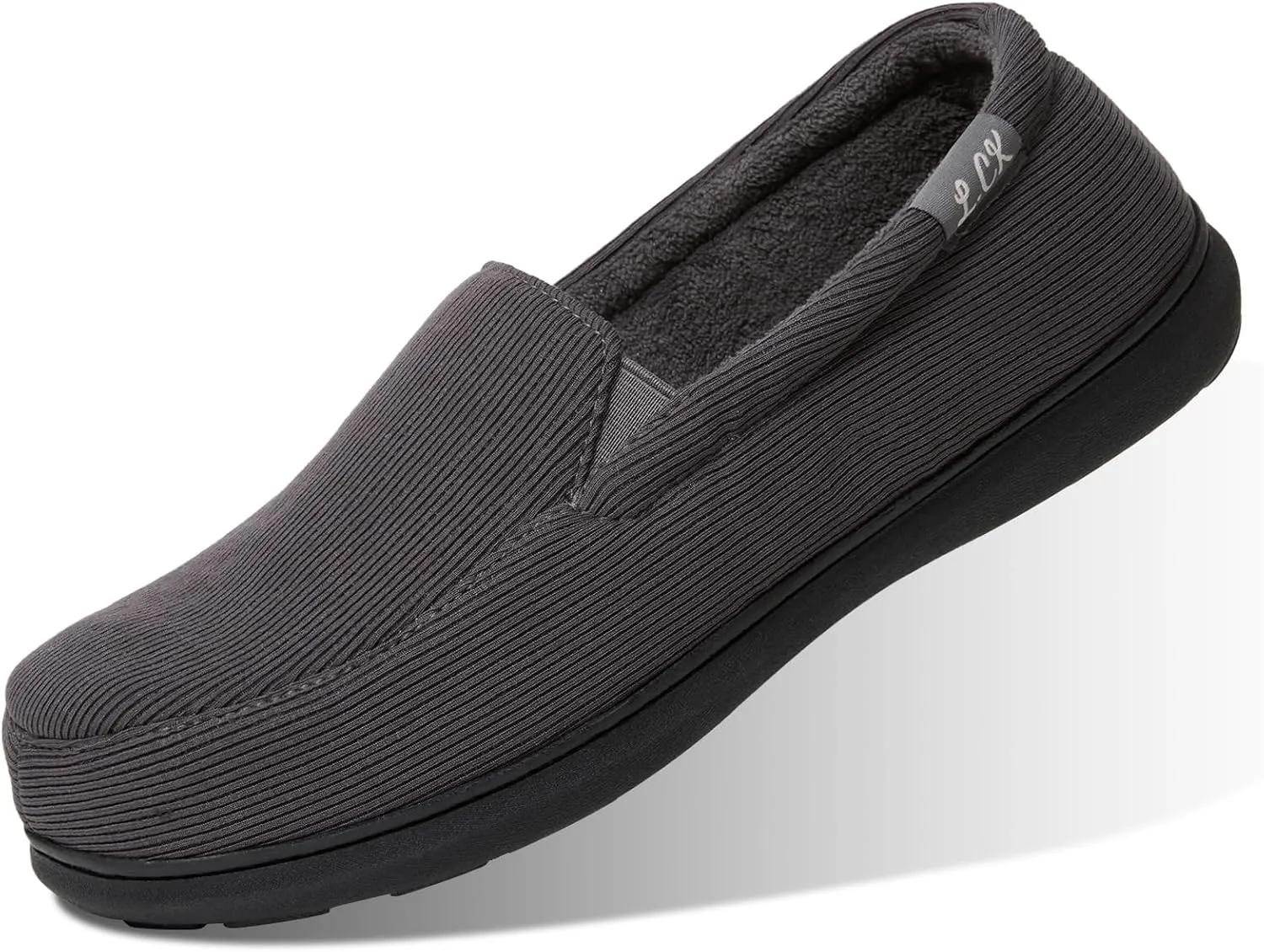 Men's Breathable Memory Foam Slipper with Non Slip Sole Comfy Loafer House Shoes Striped Knitted Upper with Coral Velvet Lining for Indoor Outdoor Slippers Grey Brown US8-13