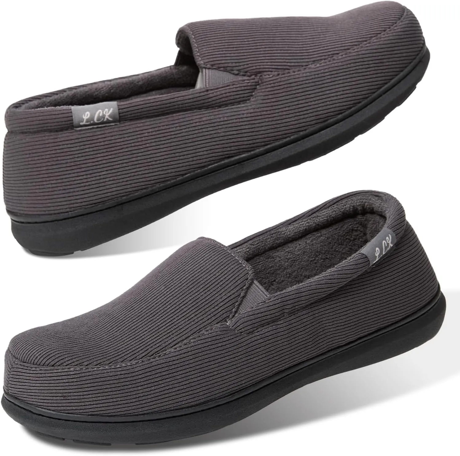 Men's Breathable Memory Foam Slipper with Non Slip Sole Comfy Loafer House Shoes Striped Knitted Upper with Coral Velvet Lining for Indoor Outdoor Slippers Grey Brown US8-13