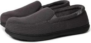 Men's Breathable Memory Foam Slipper with Non Slip Sole Comfy Loafer House Shoes Striped Knitted Upper with Coral Velvet Lining for Indoor Outdoor Slippers Grey Brown US8-13