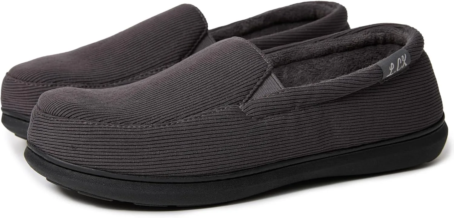 Men's Breathable Memory Foam Slipper with Non Slip Sole Comfy Loafer House Shoes Striped Knitted Upper with Coral Velvet Lining for Indoor Outdoor Slippers Grey Brown US8-13