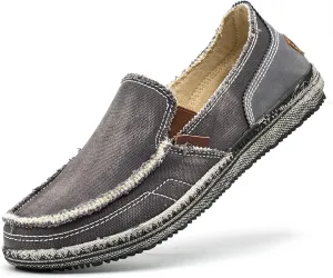 Men's Canvas Slip on Loafers Lightweight Breathable Cloth Shoes Vintage Boat Shoes Casual Flat Loafer Outdoor Walking Sneakers