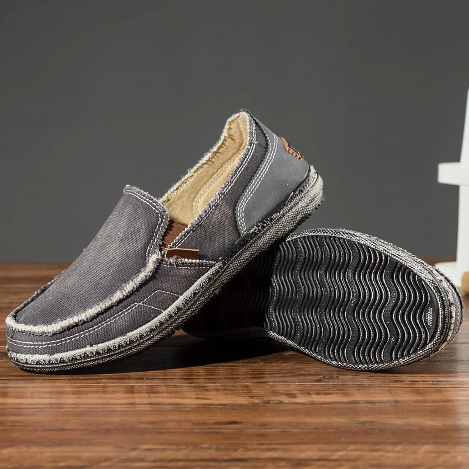 Men's Canvas Slip on Loafers Lightweight Breathable Cloth Shoes Vintage Boat Shoes Casual Flat Loafer Outdoor Walking Sneakers