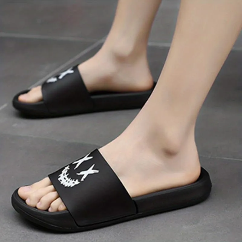 Men's Cartoon Smile Print Slip-On Slides - Soft, Non-Slip Indoor/Outdoor Slippers