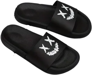 Men's Cartoon Smile Print Slip-On Slides - Soft, Non-Slip Indoor/Outdoor Slippers